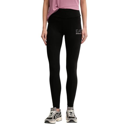 Leggings Donna in cotone tinta unita, con logo strass laterale